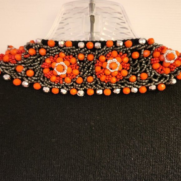 Lucky Brand Cardigan Black Cashmere Wool Angora Rabbit Hair Blend Beaded Med vtg - Picture 8 of 8